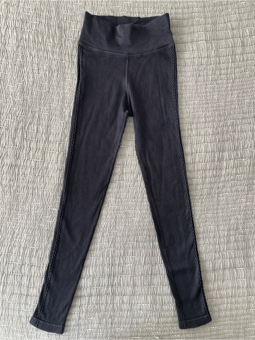 Aerie Offline Textured Ribbed Seamless Black Cropped Leggings Size Small